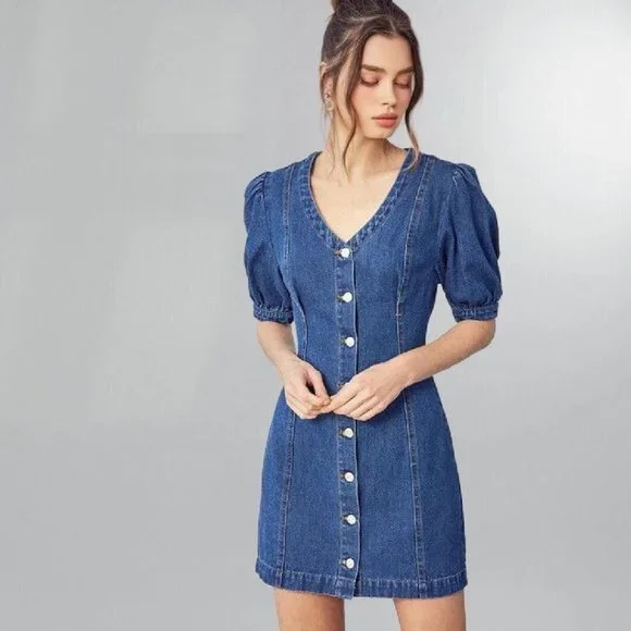 white christmas dresses Stone Black Denim Mini Shift Dress main image 0